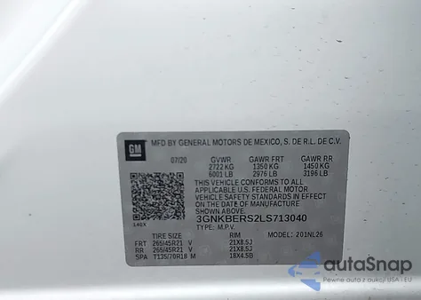 2020 Chevrolet Blazer Fwd Rs из США, поврежденный, VIN 3GNKBERS2LS713040